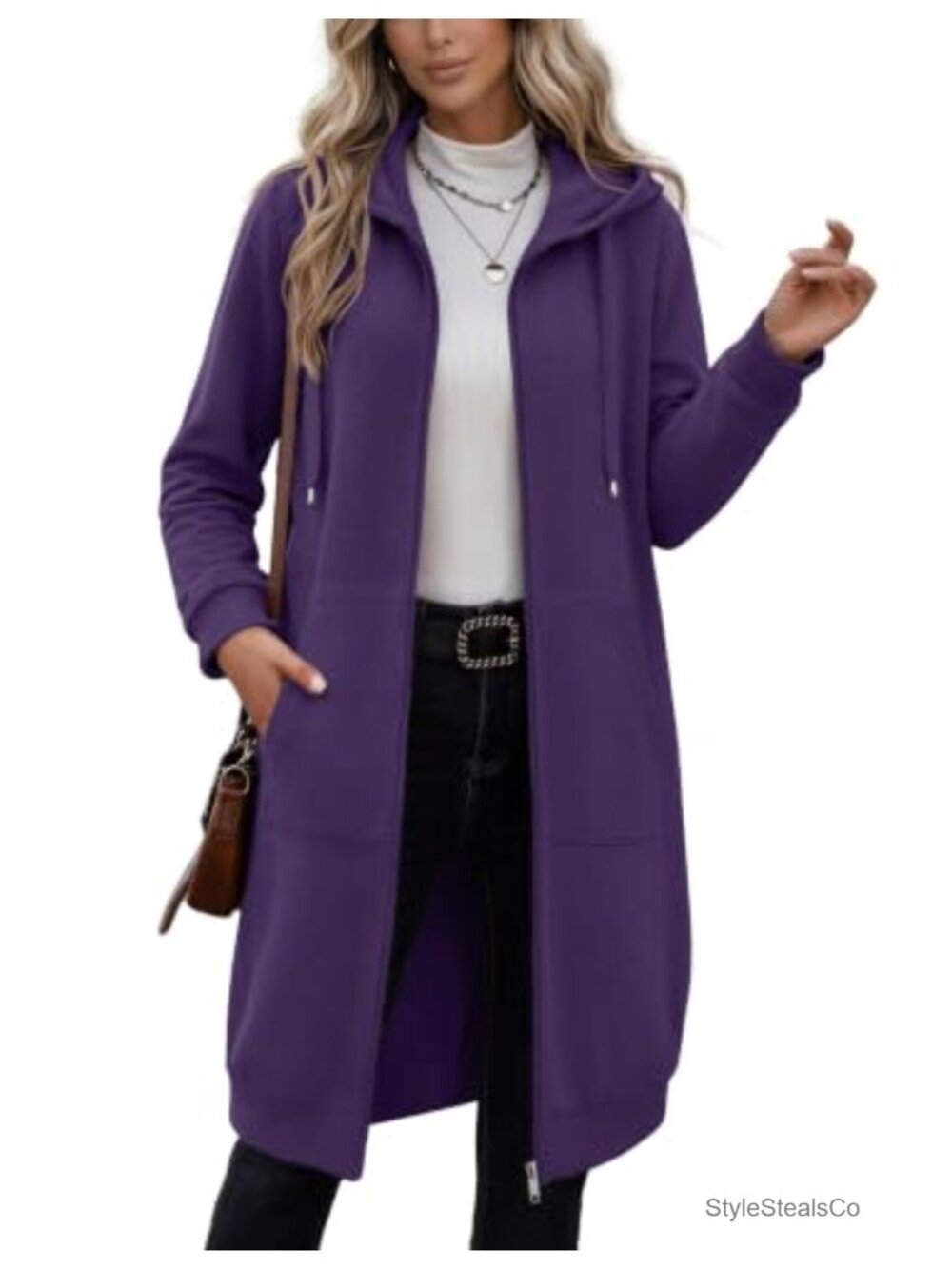 Oversized Fleece Zip Up Hoodie Longline Women's Jacket with Hood & Pockets